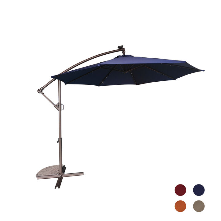 Mondawe 10 Ft Cantilever Patio Offset Umbrella Upgrade Crank Hanging Canopy Umbrella With LED Lamp Bead