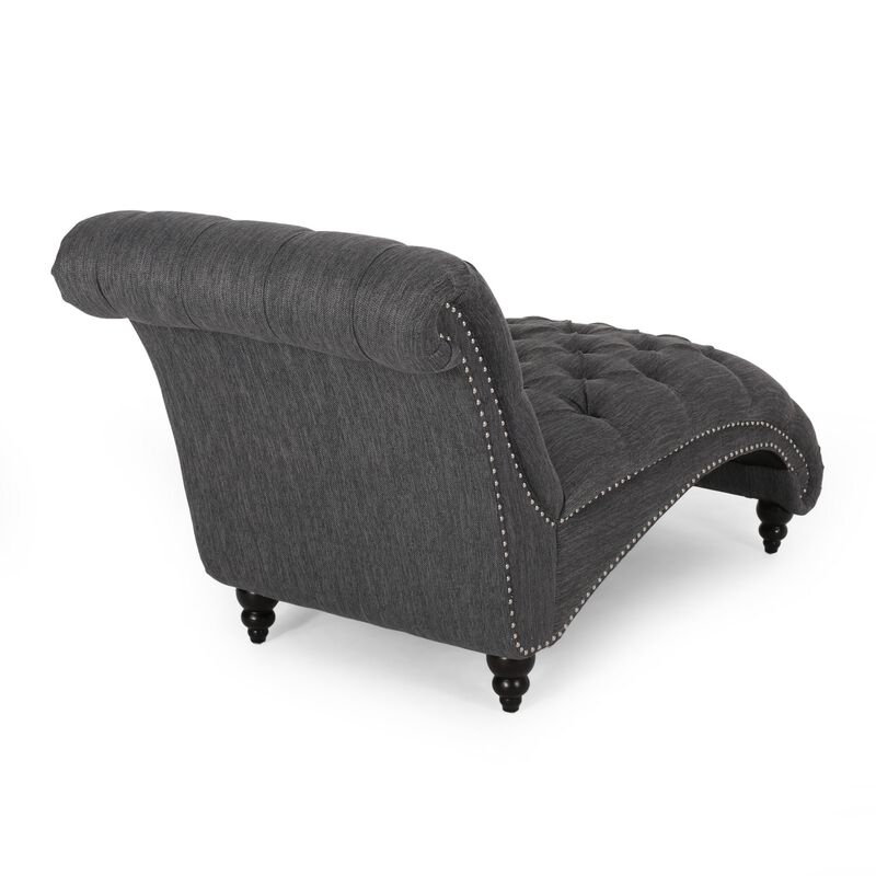 Curb Chaise Lounger, 64 Inch, Button Tufted Diamond Stitch, Charcoal Gray