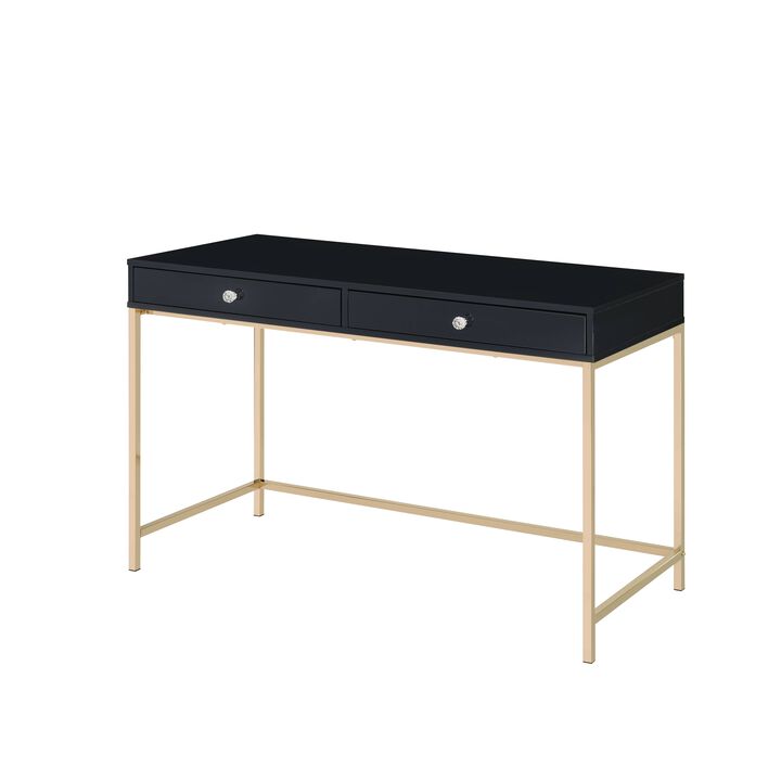 ACME Ottey Writing Desk, Black High Gloss & Gold Finish