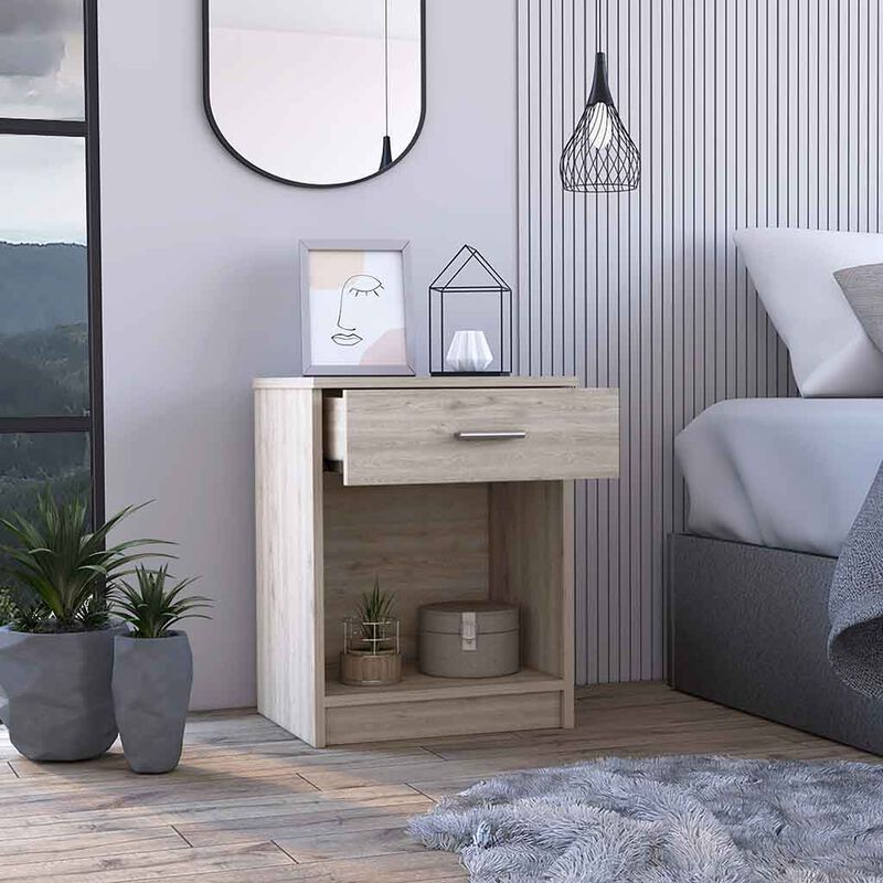 Streamdale Eco Nightstand, Superior Top, One Drawer, Lower Shelf - Light Gray