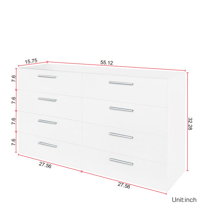 Wide 8-Drawer Double Dresser, Versatile Storage Cabinet for Home & Bedroom