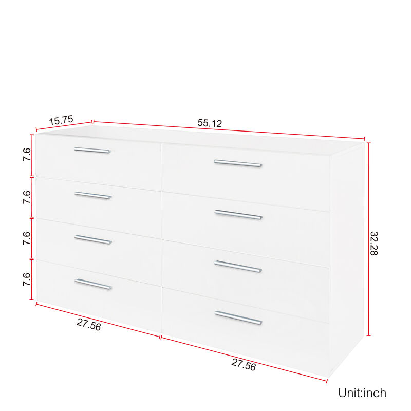 Wide 8-Drawer Double Dresser, Versatile Storage Cabinet for Home & Bedroom