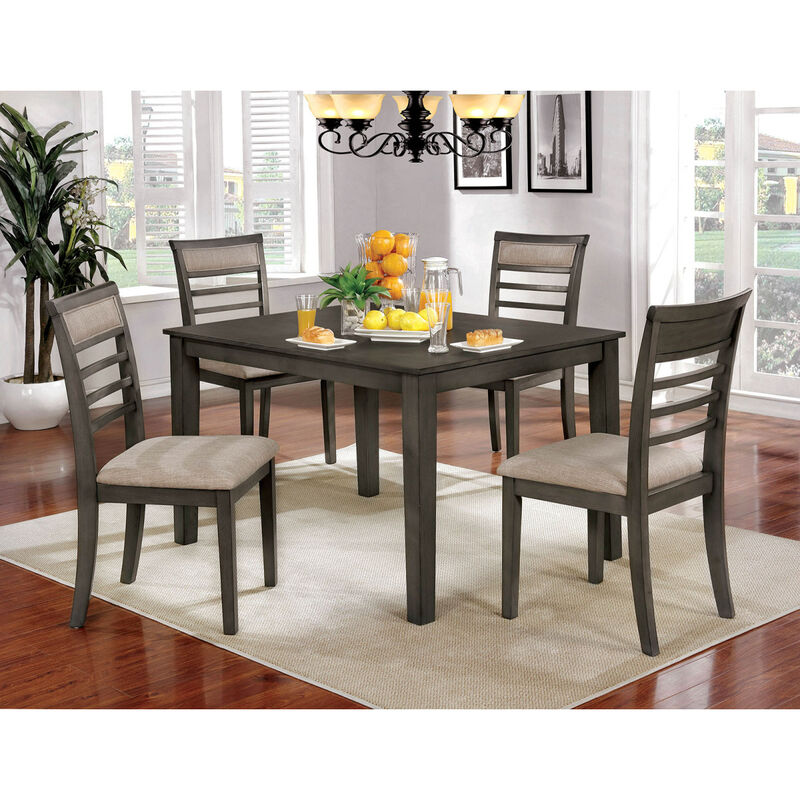 5 Piece Dining Set: Weathered Gray Table, Beige Chairs