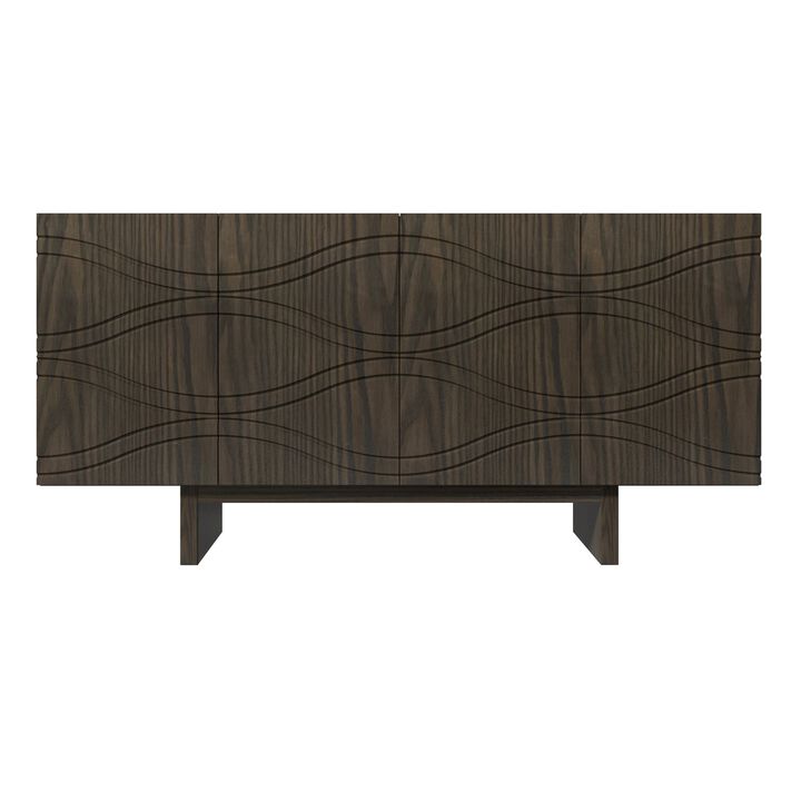 Clihome 63"Sideboard Buffet Cabinet,4 Door Console Cabinet with Adjustable Shelf,Cream Wave