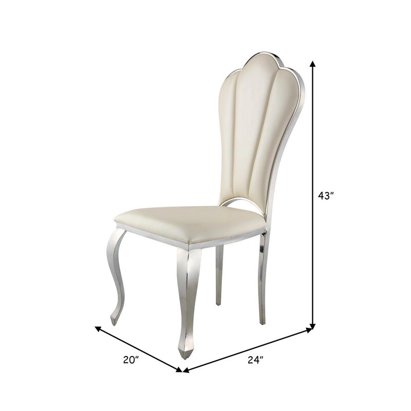 Kuri 23 Inch Dining Chair, Scalloped Back, Vegan Leather, Set of 2, Beige-Benzara
