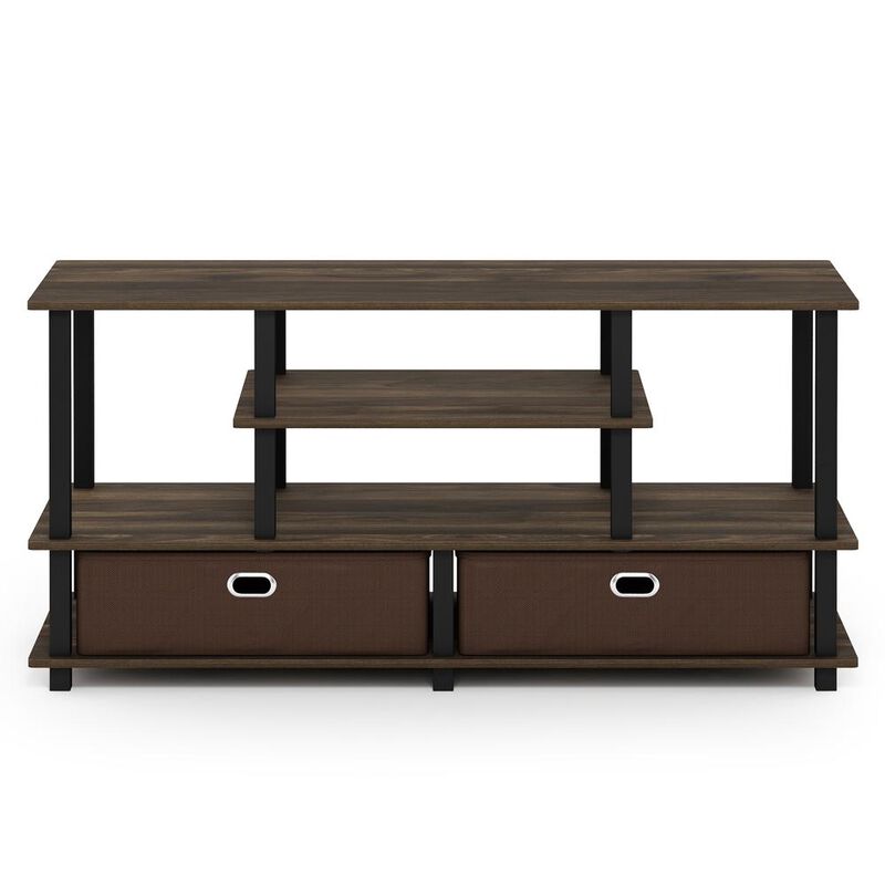 Furinno JAYA Large TV Stand for up to 50-Inch TV with Storage Bin, Columbia Walnut/Black/Dark Brown