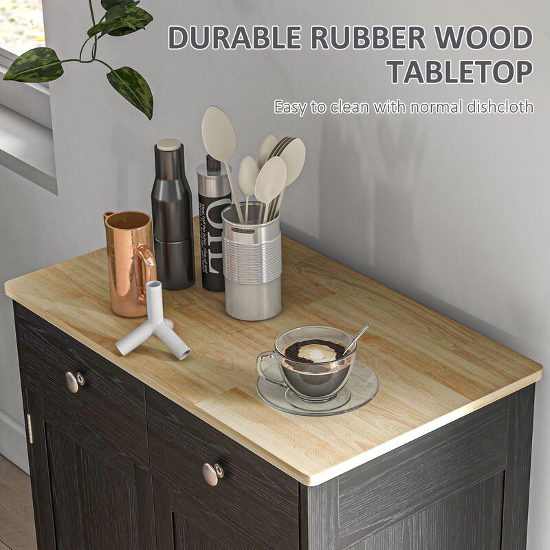 Black Sideboard Cabinet: Wood Top, Adjustable Shelf