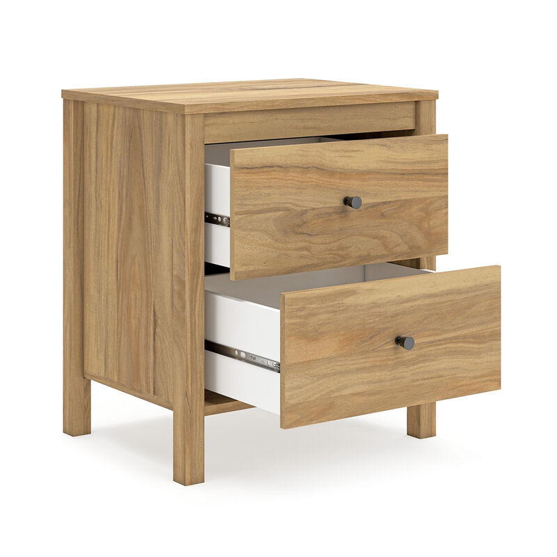 Maci Nightstand, 2 Drawers, Light Natural Brown Wood Finish, 24 Inch - Benzara