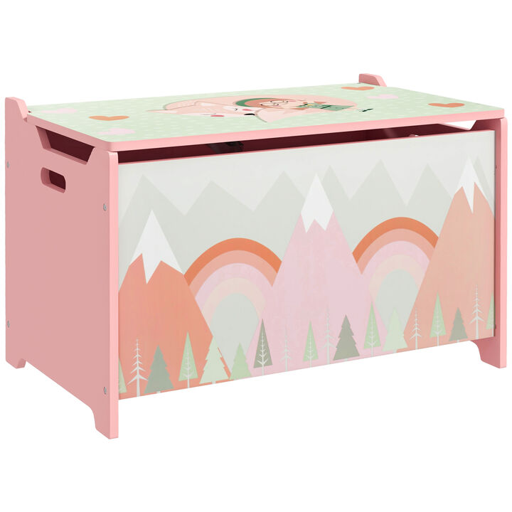 Toy Box with Lid, Toy Chest Storage Organizer for Bedroom with Safety Hinge, Cute Animal Design, Pink