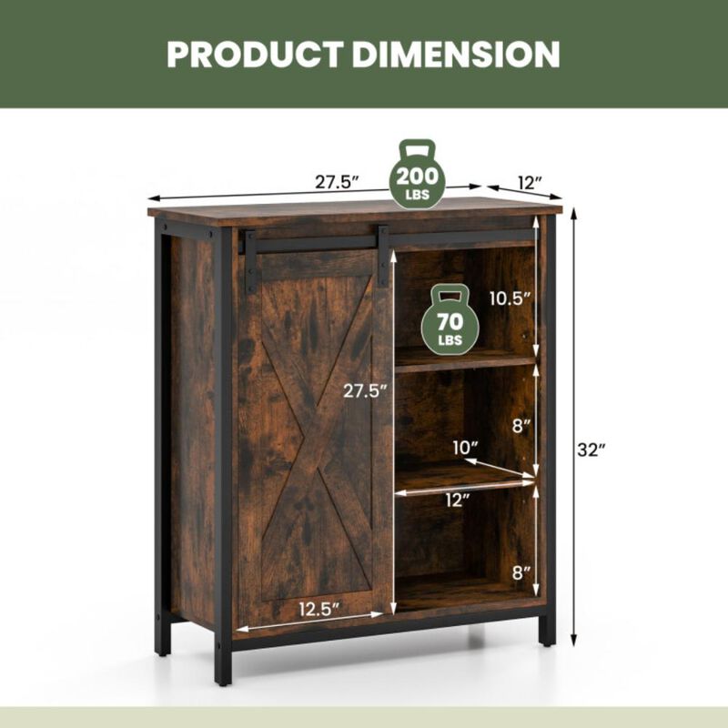 Hivvago 32 Inch Farmhouse Sideboard Buffet Cabinet with Sliding Barn Door and Adjustable Shelves