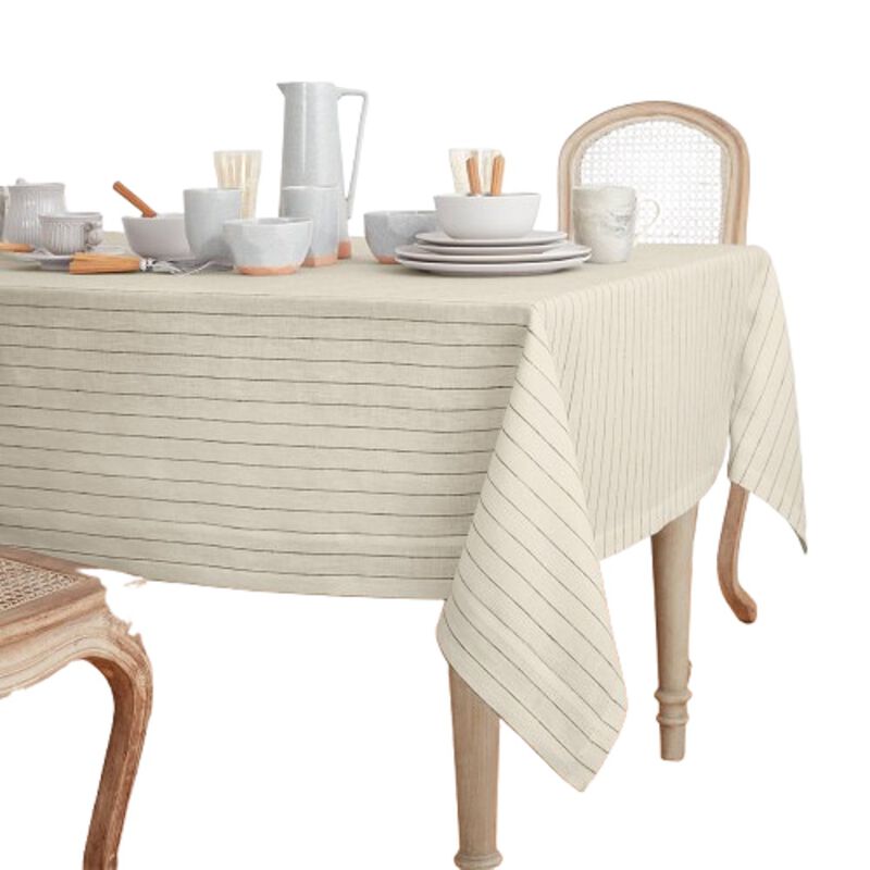 Solino Home 100% Pure Linen Tablecloth | Pinstripe