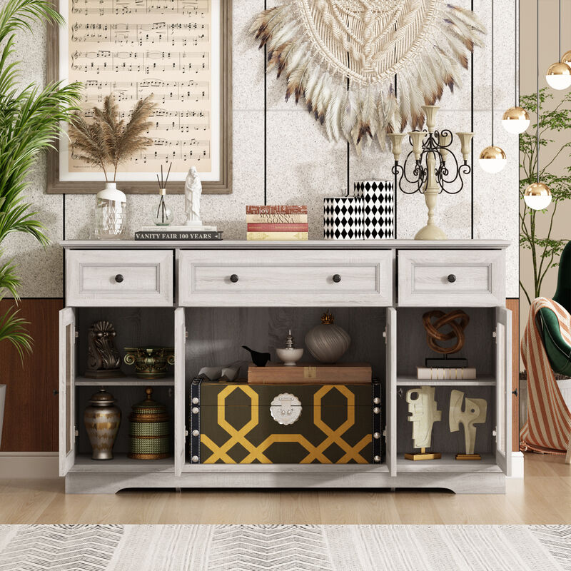 Retro Beige Light Wood Grain 35.4 in. Height Storage Cabinet, Sideboard, Food Pantry with 3-Drawer and 5-Shelf