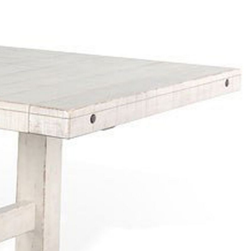 Rena Dining Table, 2 Extension Leaf, 86-122 Inch White Mahogany Wood - Benzara