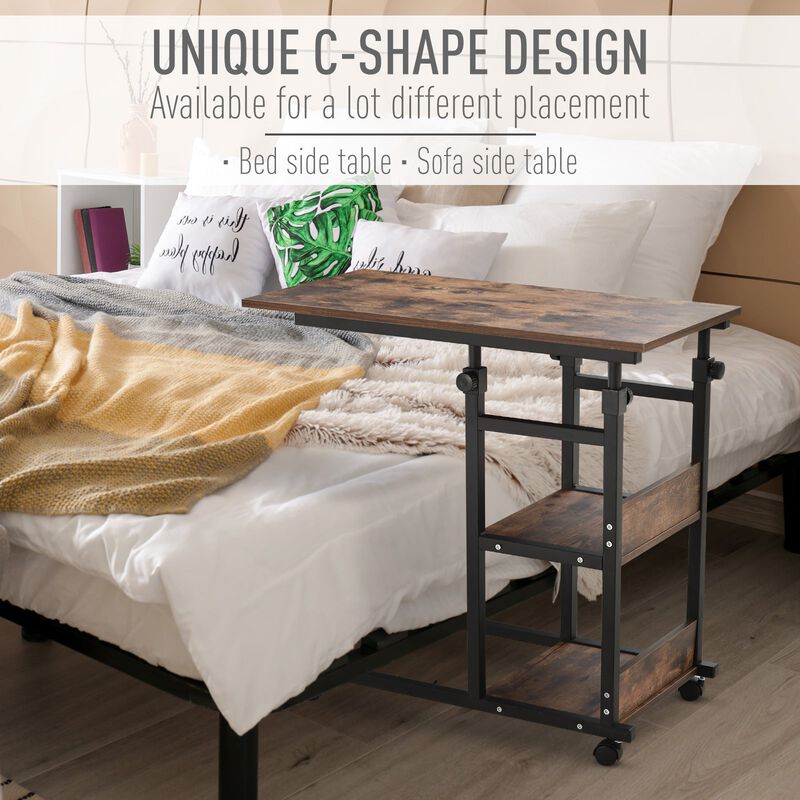 Versatile Side Table: 3-Tier C-Shaped Mobile Nightstand with Casters
