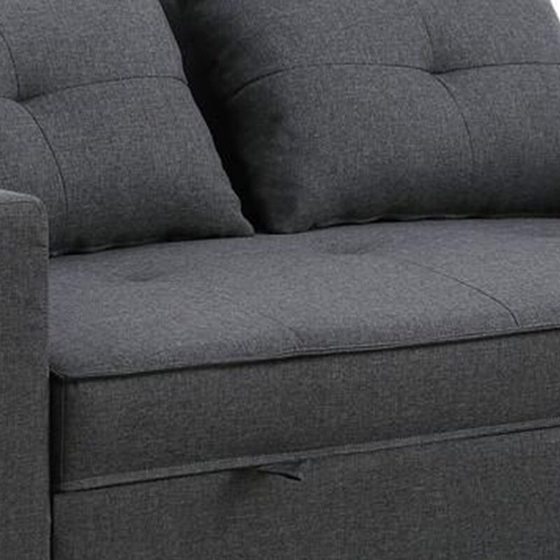 Vito 56 Inch Convertible Sleeper Loveseat with Side Pocket, Dark Gray Linen-Benzara