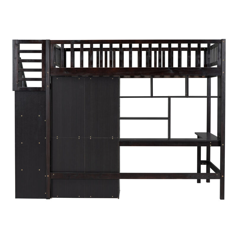 Merax Loft Bed with Bookshelf and Wardrobe