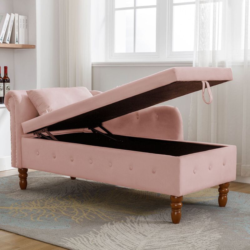 Mondawe Indoor Chaise Lounge, Upholstered Rolled Arm Chaise Sleeper Chair with Nailhead Trim