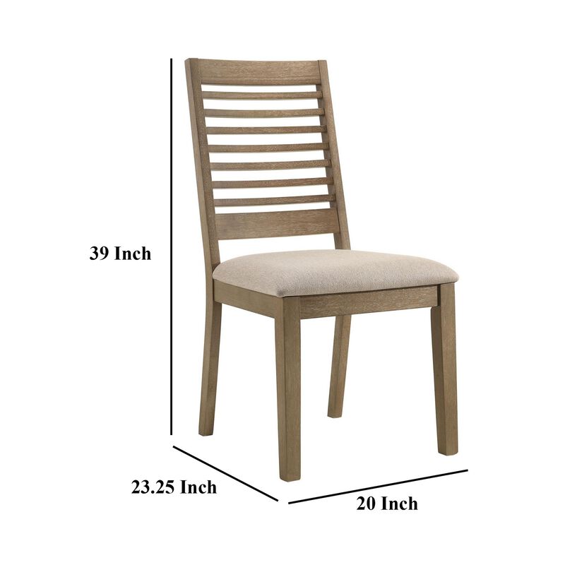 Scott Dining Side Chair Set of 2, Ladderback, Brown Wood, Latte Fabric - Benzara