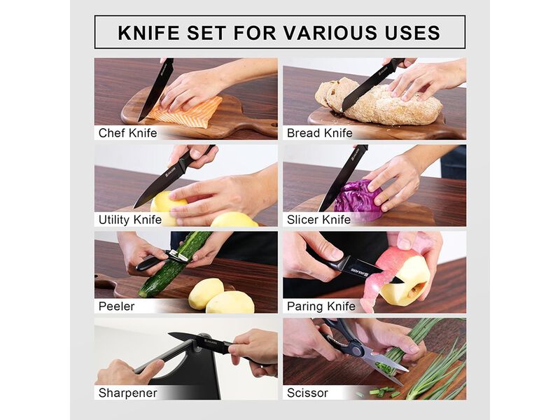 Jaulaors Kitchen Utensils Set for Cooking-7 Cooking Utensils Set, 7 Kitchen Knife Set Black