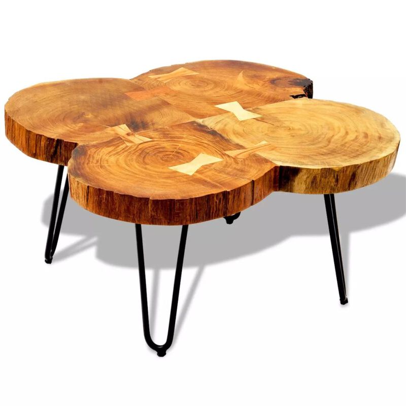 vidaXL Handmade Coffee Table, Sustainable Solid Sheesham Wood, Powder-Coated Iron Legs, Low-Profile, Unique Grains for Rich Aesthetic, Brown, Square