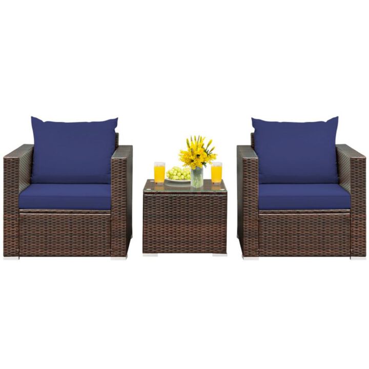 Hivvago 3 Pieces Patio Conversation Rattan Furniture Set with Cushion