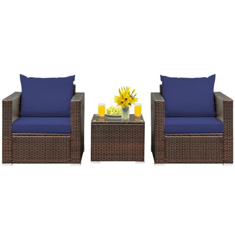 Hivvago 3 Pieces Patio Conversation Rattan Furniture Set with Cushion