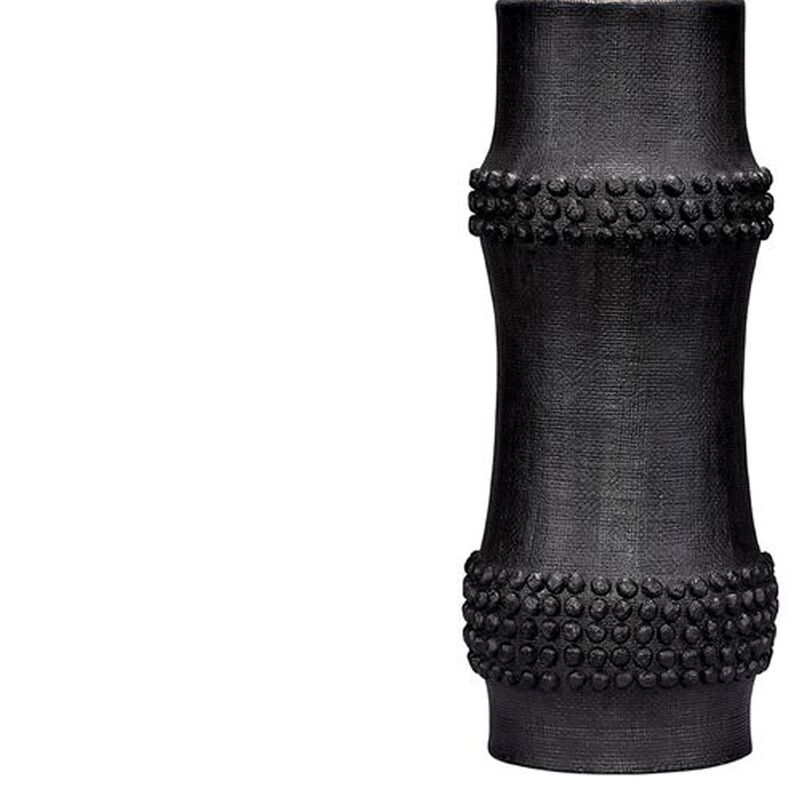 Lemy 28 Inch Table Lamp, White Linen Drum Shade, Dotted Black Base - Benzara