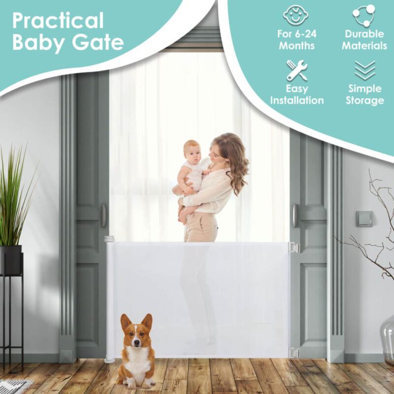 Hivvago 33 Inch Tall Retractable Mesh Safety Gate for Indoor and Outdoor Use