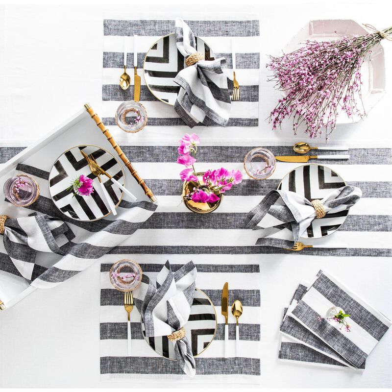 Solino Home 100% Pure Linen Table Runner | Cabana Stripe for Thanksgiving, Christmas