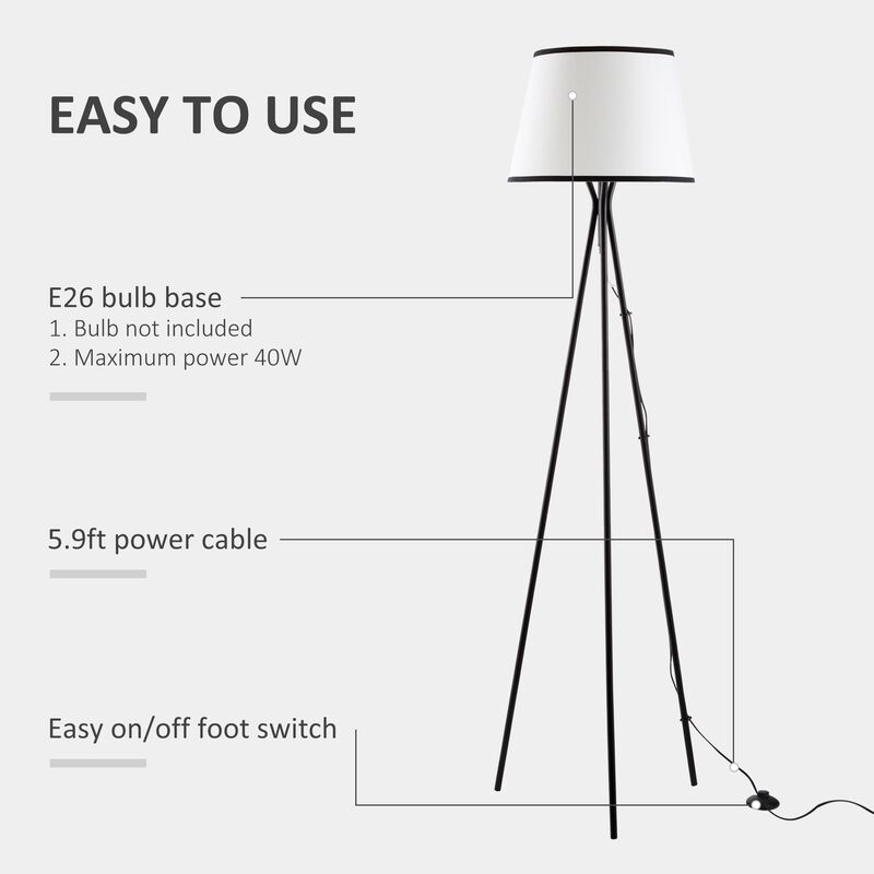 Black Modern Lighting: Tripod Floor Lamp with Fabric Shade