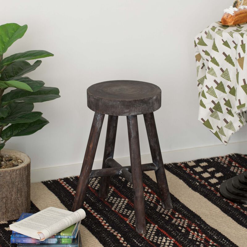 Antique Round Wooden Chair Log Cabin Stools Set of 2