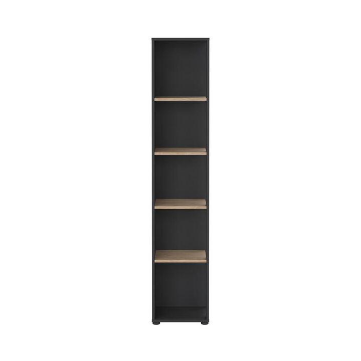 Tvilum Sign Open Narrow 5 Shelf Boockase, Matte Grey/Jackson Hickory