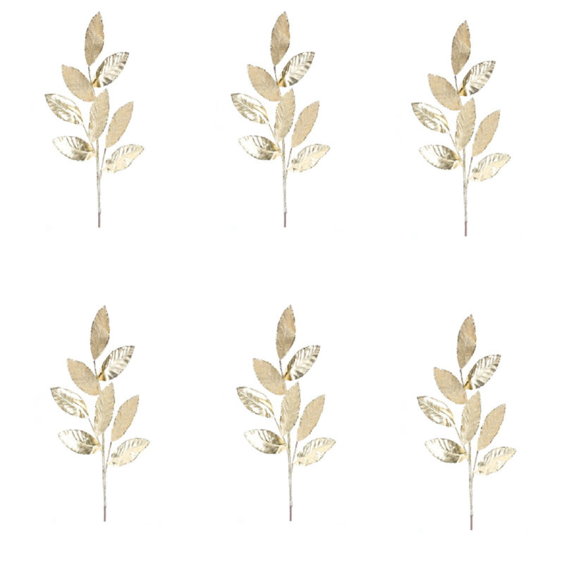 Set of 6 Glittered Leaf Sprays - Perfect for Crafting and Seasonal Accents