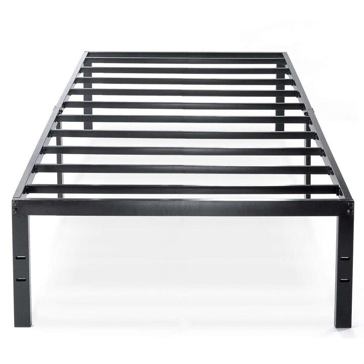 QuikFurn Twin size Black Metal Platform Bed Frame with Headboard Attachment Slots