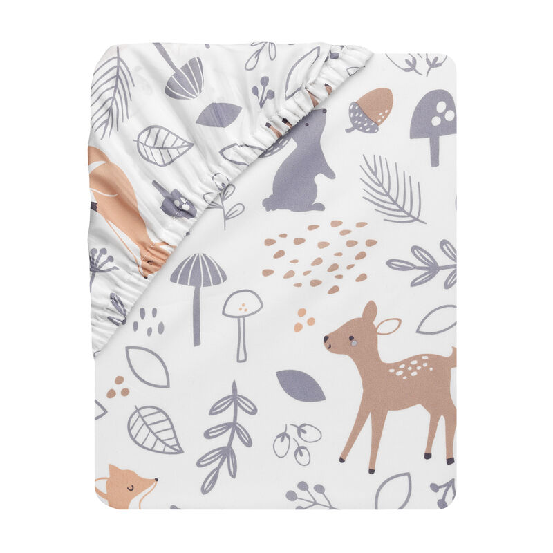 Bedtime Originals Deer Park White/Gray Woodland Animals Baby Fitted Crib Sheet