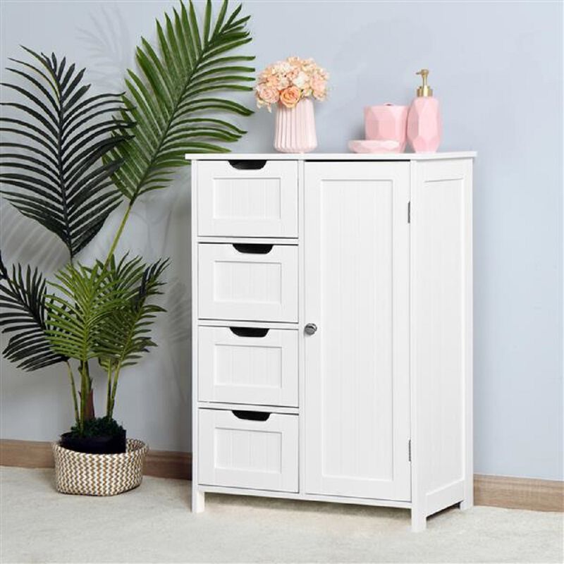 Tall Bathroom Cabinet with Drawers and Adjustable Shelves