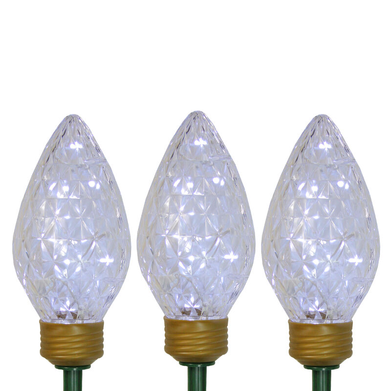 Set of 3 Lighted LED C9 Bulb Christmas Pathway Marker Lawn Stakes - Clear Lights