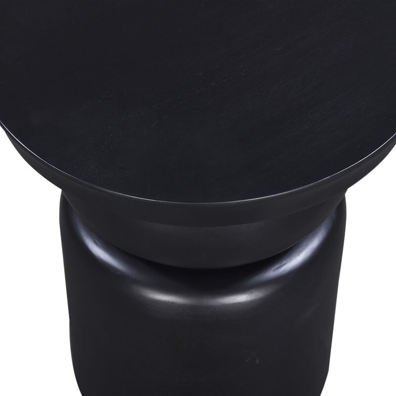 Side End Table, 16 Inch Round Top, Thick Pedestal Base, Black Mango Wood - Benzara
