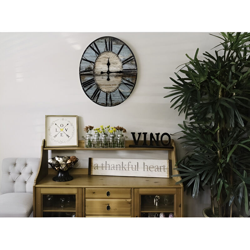 Oversized Parisian Wood Wall Clock – Distressed Finish for Rustic and Farmhouse Style