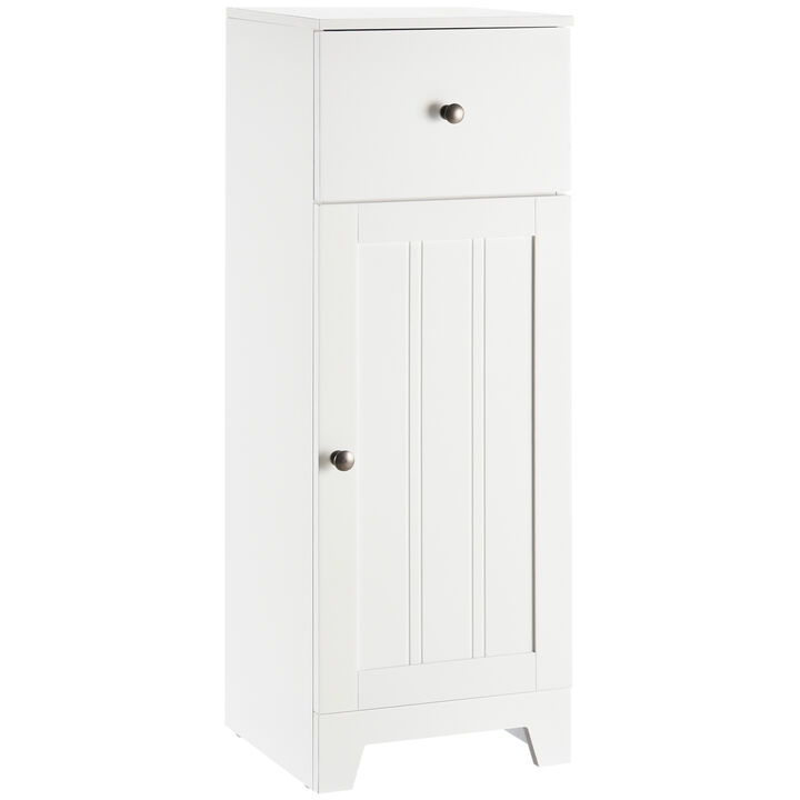 White Bathroom Storage Cabinet Unit with 1 Drawer, 1 Door and Adjustable Shelf