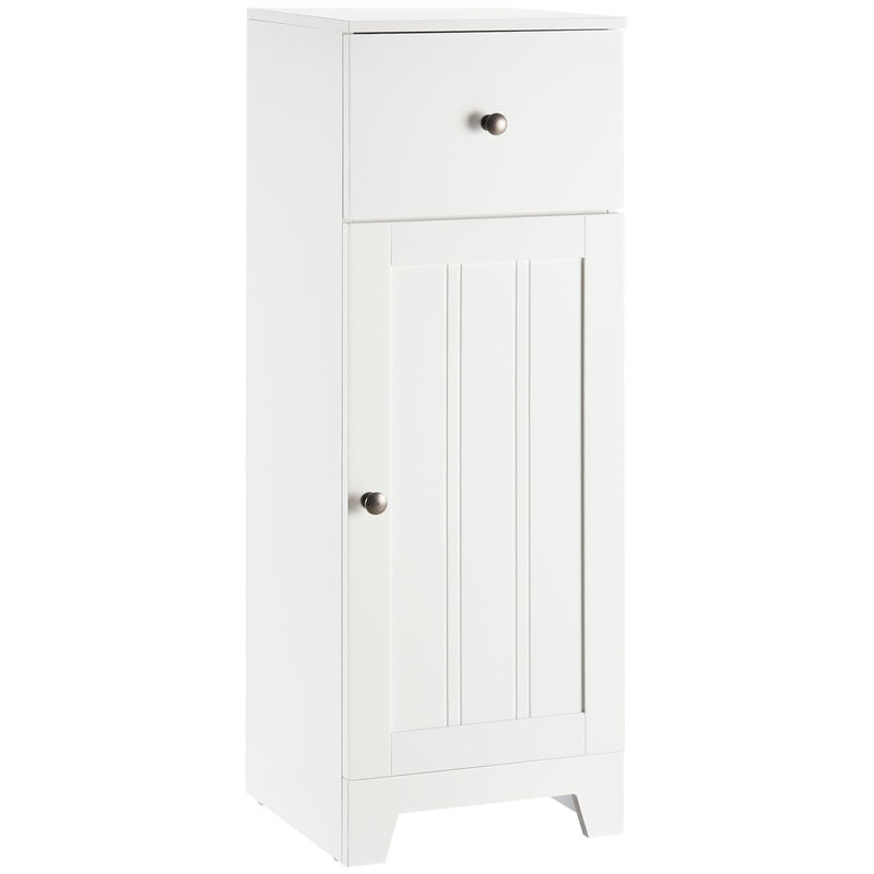 White Bathroom Storage Cabinet Unit with 1 Drawer, 1 Door and Adjustable Shelf