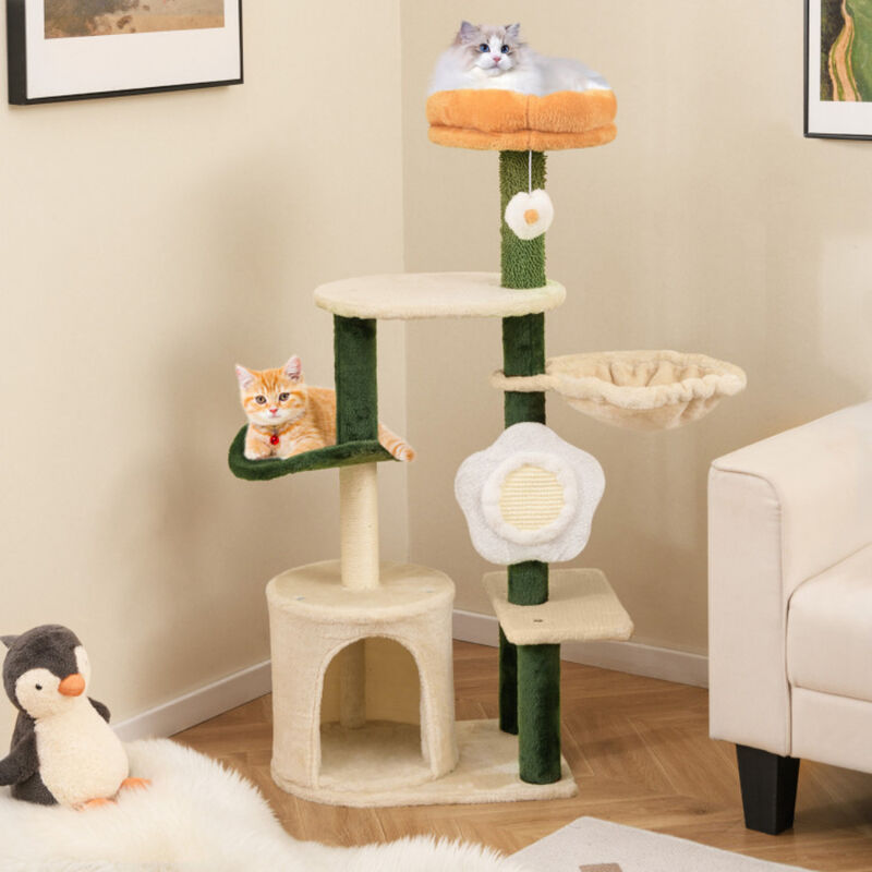 Cute Flower Cat Tree Modern Kitty Tower with Plush Top Perch