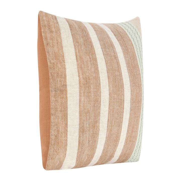 Chia Throw Pillow, 22 Inch Brown White Coastal Striped Linen Pattern - Benzara