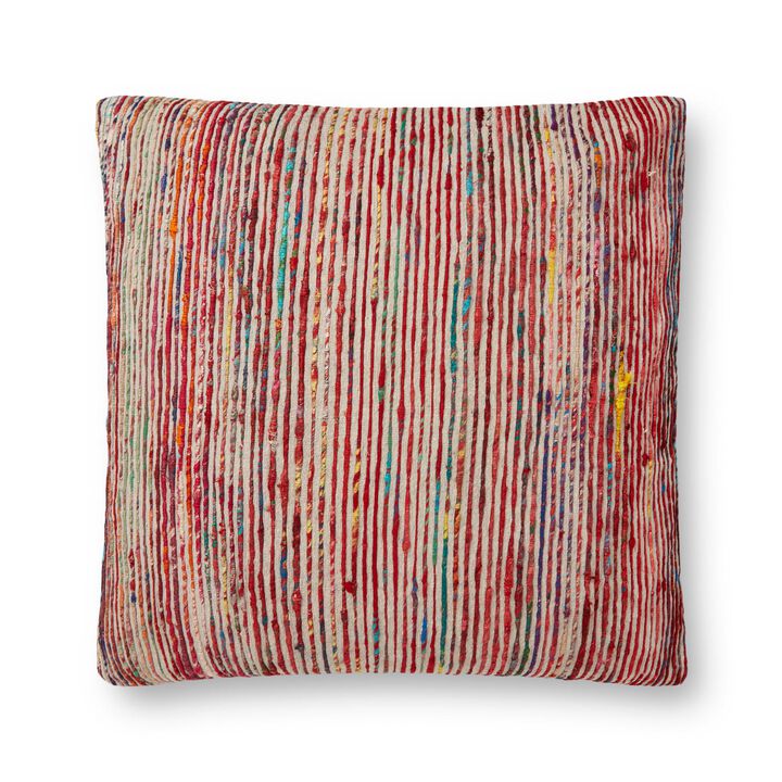 P0242 Red/Multi 22"x22" Down Pillow