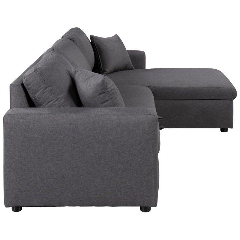 Upholstery Sleeper Sectional Sofa With Storage Space, 2 Tossing Cushions