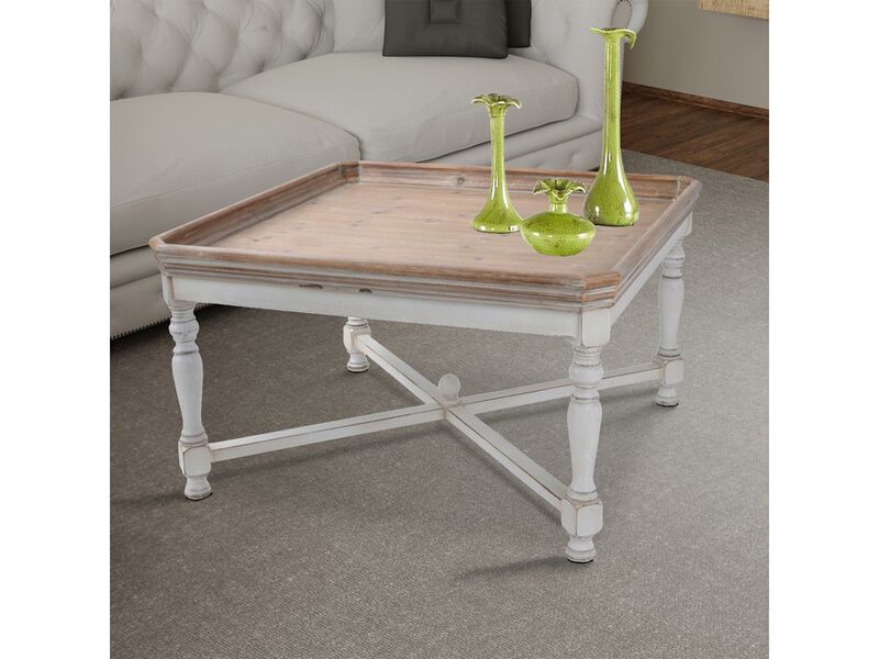 Square Shaped Wooden Coffee Table With Beveled Edges, Brown & Gray-Benzara
