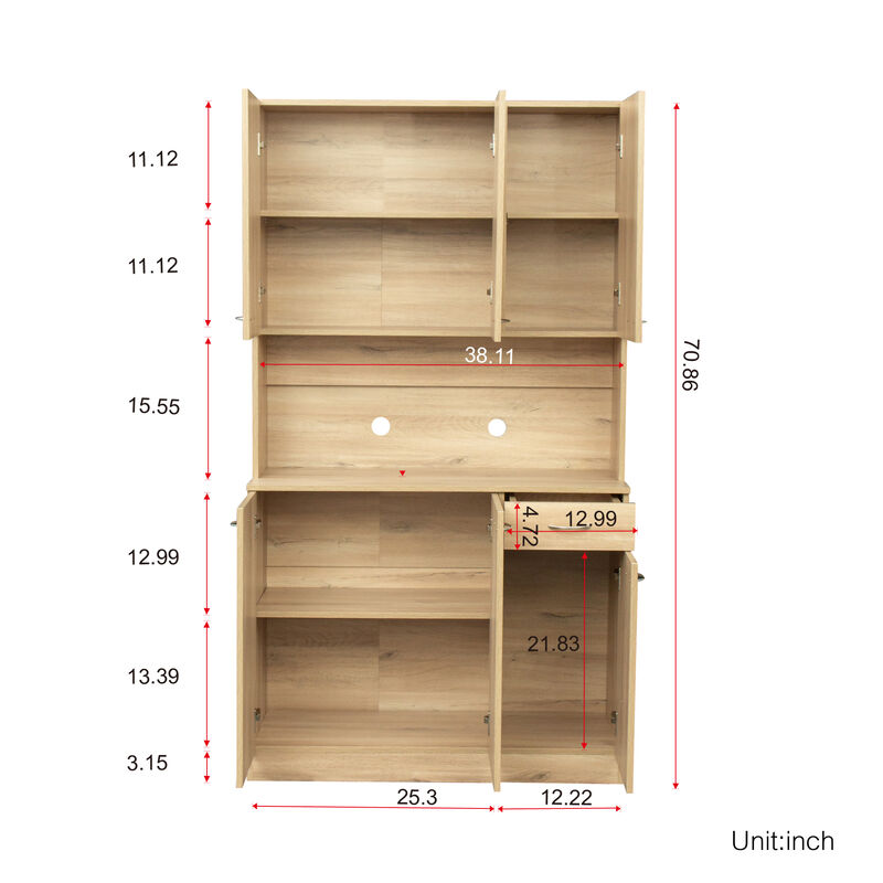 70.87" Tall Wardrobe & Kitchen Cabinet, With 6-Doors, 1-Open Shelves And 1-Drawer For Bedroom