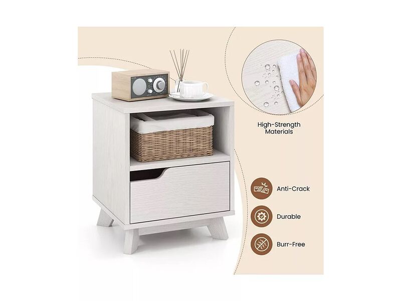 Costway 2 PCS Nightstand Set of 2 Sofa Side End Table with Storage Shelf & Drawer Space-Saving.