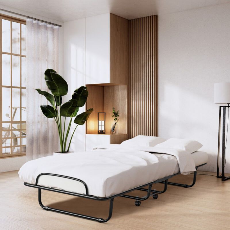 Rollaway Folding Bed with 4 Inch Mattress and Sturdy Metal Frame