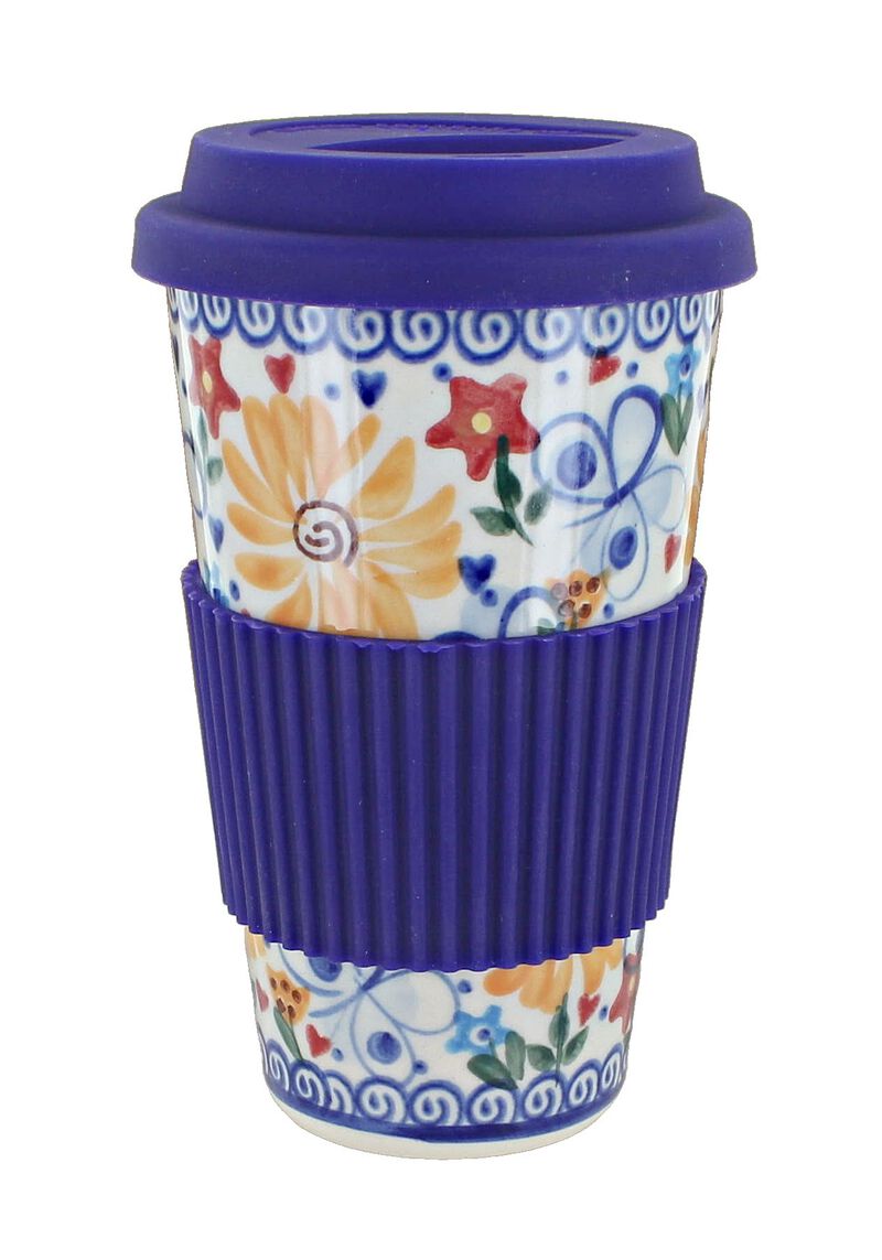 Blue Rose Polish Pottery Butterfly Travel Coffee Mug